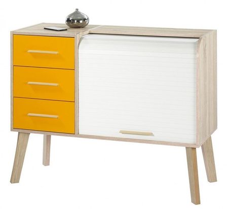 Commode 3 tiroirs avec rideau HAPPY 110 cm – Meuble de rangement moderne avec niche
