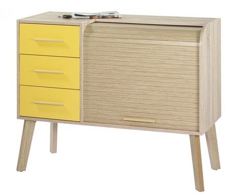 Commode 3 tiroirs avec rideau HAPPY 110 cm – Meuble de rangement moderne avec niche