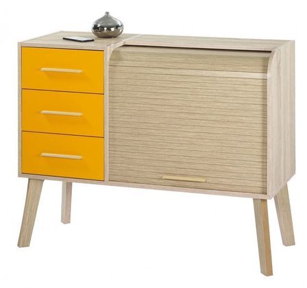 Commode 3 tiroirs avec rideau HAPPY 110 cm – Meuble de rangement moderne avec niche