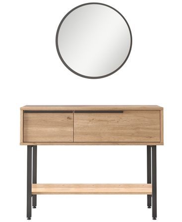 Console fixe avec miroir bois et rotin Zenax 160 cm