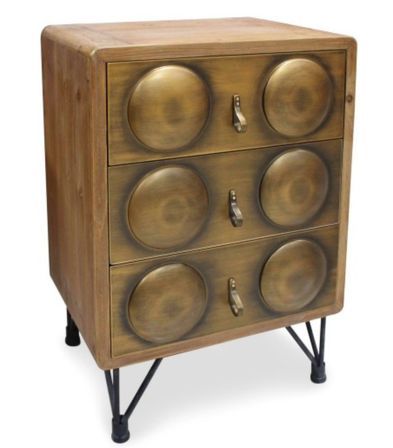 Commode 3 tiroirs bois et métal bronze Biba