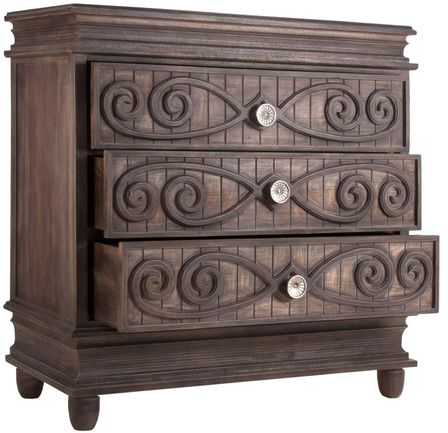 Commode 3 tiroirs manguier massif foncé décapé Mateo