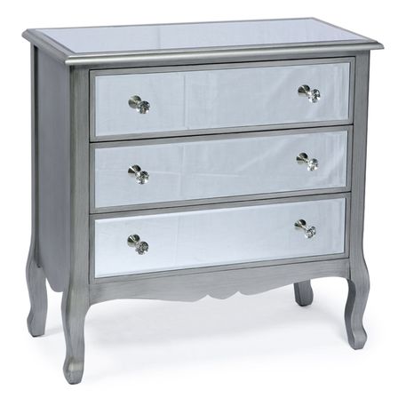 Commode 3 tiroirs miroir argent Venio