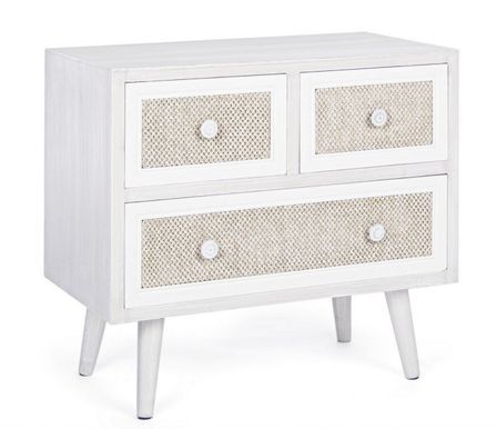 Commode 3 tiroirs MONTIEL 60 cm – Bois & tissu lin