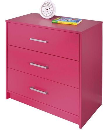 Commode 3 tiroirs pin massif rose fuchsia York