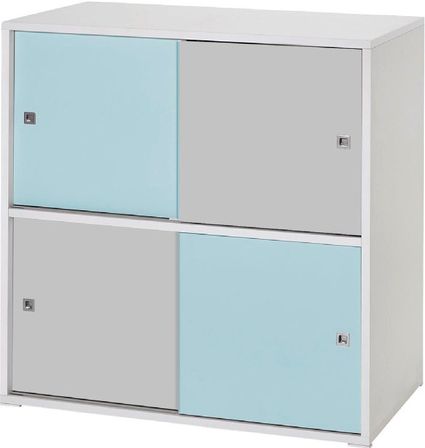 Commode 4 petites portes bleu et gris Clic