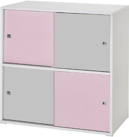 Commode 4 petites portes rose et gris Clic