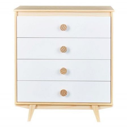 Commode 4 tiroirs pin massif clair et blanc Wonda
