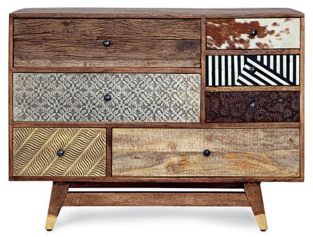 Commode 5 tiroirs DOKI 110 cm – Multimatières colorées & esprit artisanal