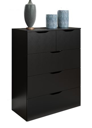 Commode 5 tiroirs laqué noir Badi