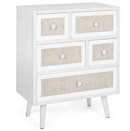 Commode 5 tiroirs MONTIEL – Bois & tissu lin