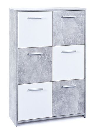 Commode 6 portes mélaminé blanc et effet béton Flav