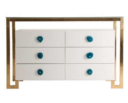 Commode 6 tiroirs bois blanc et métal doré Kylie