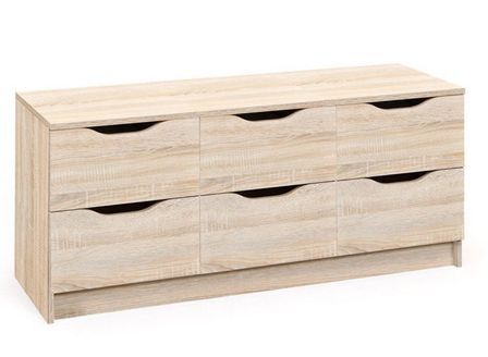 Commode 6 tiroirs bois chêne clair Bokus 122 cm