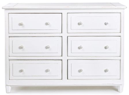Commode 6 tiroirs KOLITA 120 cm - Bois massif blanc patiné