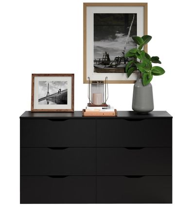 Commode 6 tiroirs laqué noir Badi