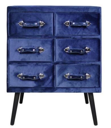Commode 6 tiroirs velours bleu Patio