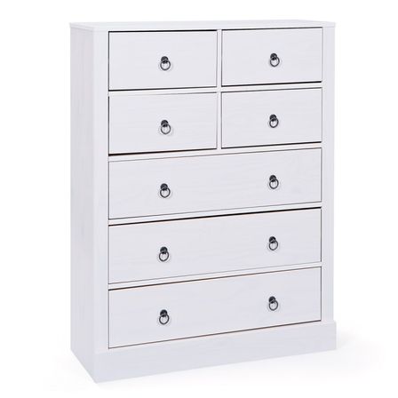 Commode 7 tiroirs pin massif blanc Prince 90 cm