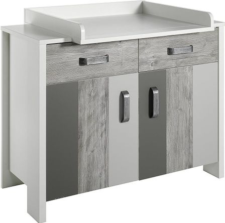 Commode à langer 2 portes bois blanc et pin gris Woody Grey
