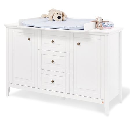 Commode à langer 3 tiroirs 2 portes pin massif blanc Smilla