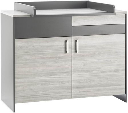 Commode à langer 3 tiroirs 2 portes pin massif gris Clou