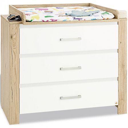 Commode à langer Chêne massif naturel et blanc Candéo