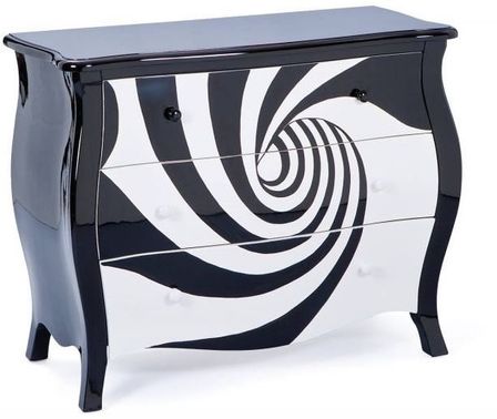 Commode baroque 3 tiroirs noir et blanc Zebra
