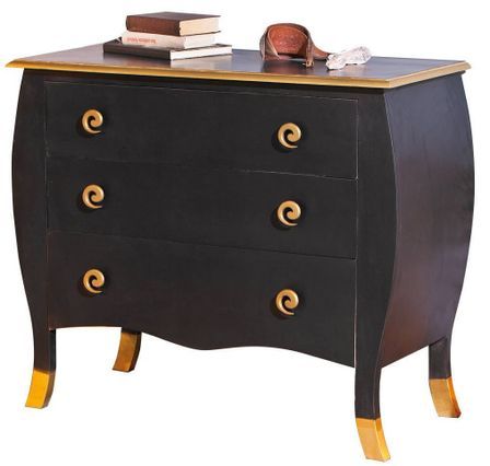 Commode Baroque Noire et Or 3 tiroirs Rokkoko