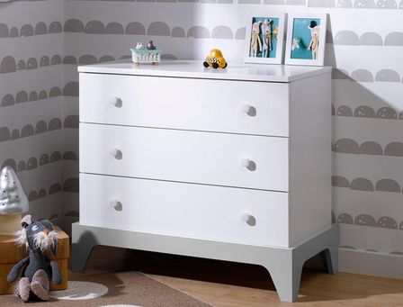 Commode bébé 3 tiroirs blanche et grise Paris