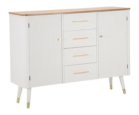 Commode bois blanc et brun 4 tiroirs 2 portes design