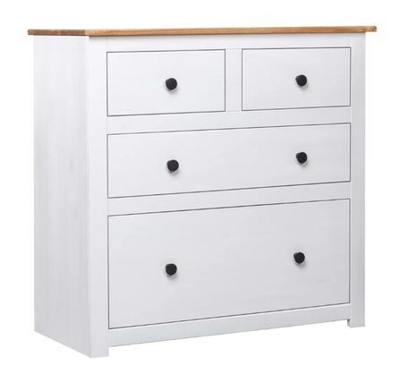 Commode bois de pin massif 2 grands et 2 petits tiroirs Autika 80 cm – Élégance rustique et praticité