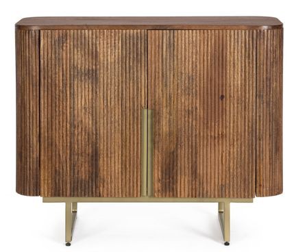 Commode contemporaine 2 portes VILAS 95 cm – Bois de manguier & pieds acier doré mat