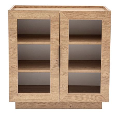 Commode en bois naturel 2 portes vitrées Zenta 80 cm