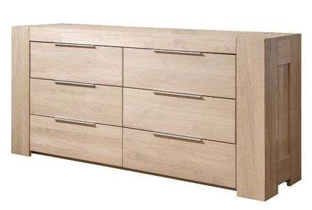 Commode en chêne massif blanchi 6 tiroirs Nordo 168 cm