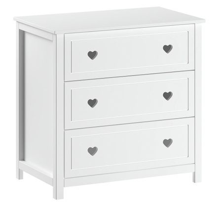 Commode enfant AMORI – 3 tiroirs, blanc laqué & fermeture silencieuse