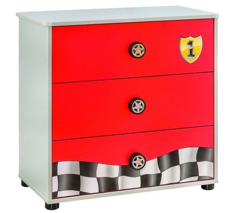 Commode enfant rouge Racing Kup 3 tiroirs 76 cm