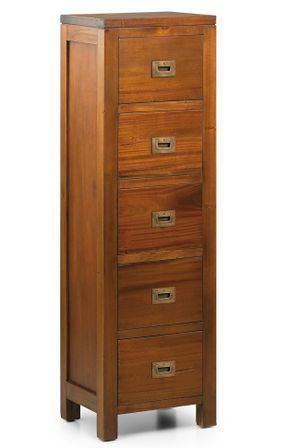 Commode haute 5 tiroirs en bois d'acajou massif FALKANE