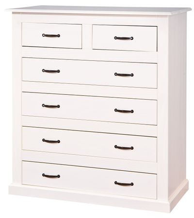 Commode haute 6 tiroirs pin massif blanc Caly