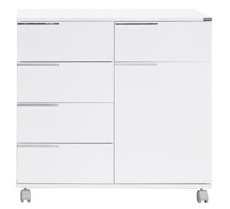 Commode multifonctions blanche 1 porte 5 tiroirs Lika 85 cm