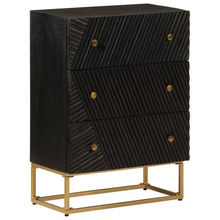 Commode noir 55x30x76 cm bois massif de manguier et fer