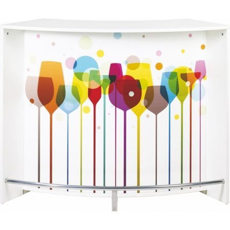 Comptoir de bar 2 portes blanc et imprimé verre Snack 134 cm