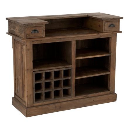 Comptoir de bar 2 tiroirs 5 niches bois massif Bella L 120 cm
