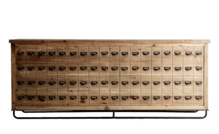 Comptoir de bar 4 tiroirs 8 niches en pin recyclé massif clair – Collection KOBEN