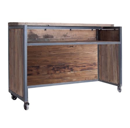 Comptoir de bar pin massif recyclé foncé Villa