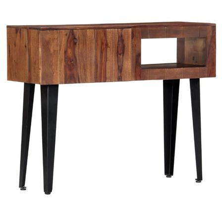 Console 1 tiroir 1 niche sesham massif foncé et métal noir Elane