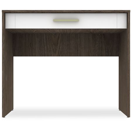 Console 1 tiroir bois chêne foncé et blanc Essil 90 cm