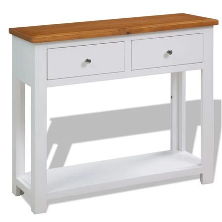 Console 2 tiroirs acacia massif blanc et chêne clair Félicie