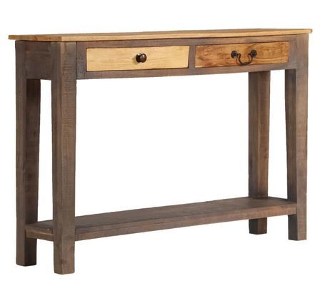 Console 2 tiroirs bois massif foncé et clair Guilty