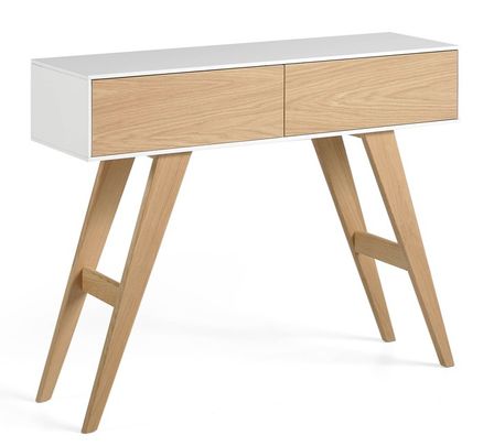 Console 2 tiroirs bois plaqué chêne Sandry