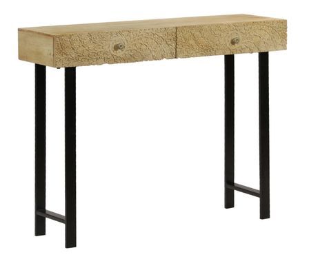Console 2 tiroirs manguier massif clair et métal noir Sopra